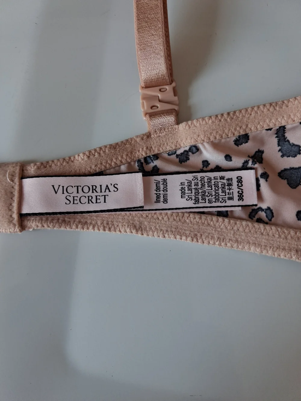 Victoria's Secret Peach Pink Leopard print Molded lined demi T-Shirt Bra 36C